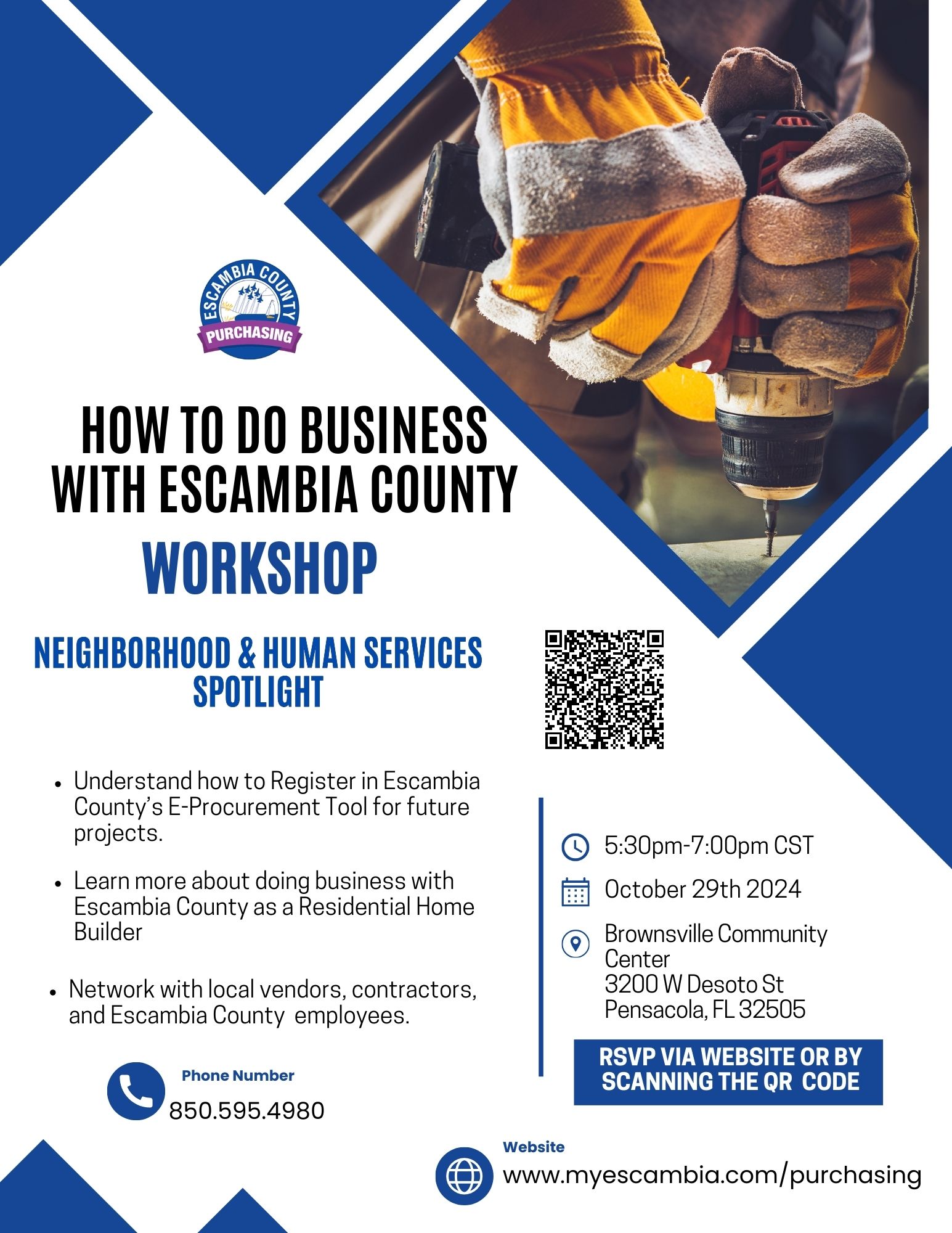 Flyer advertising how to do business with Escambia County