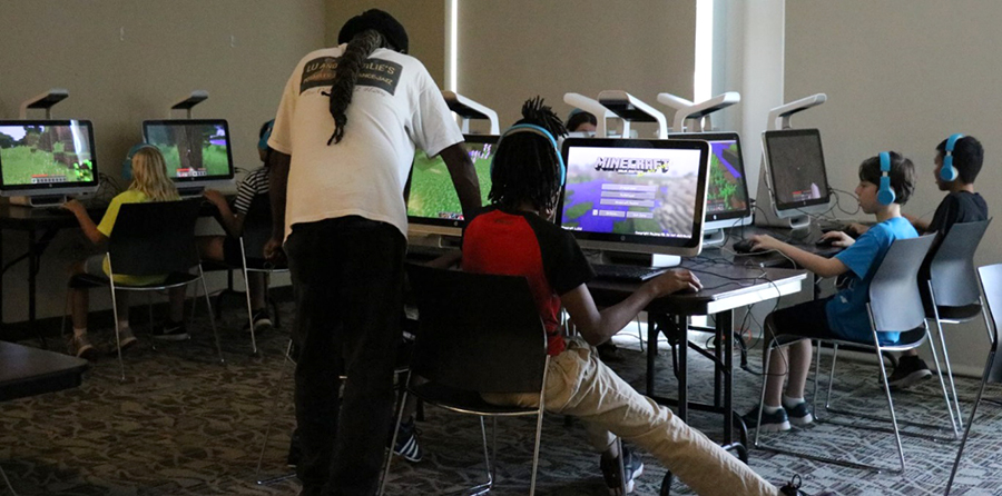 Youth participate in one of the library's STEAM programs
