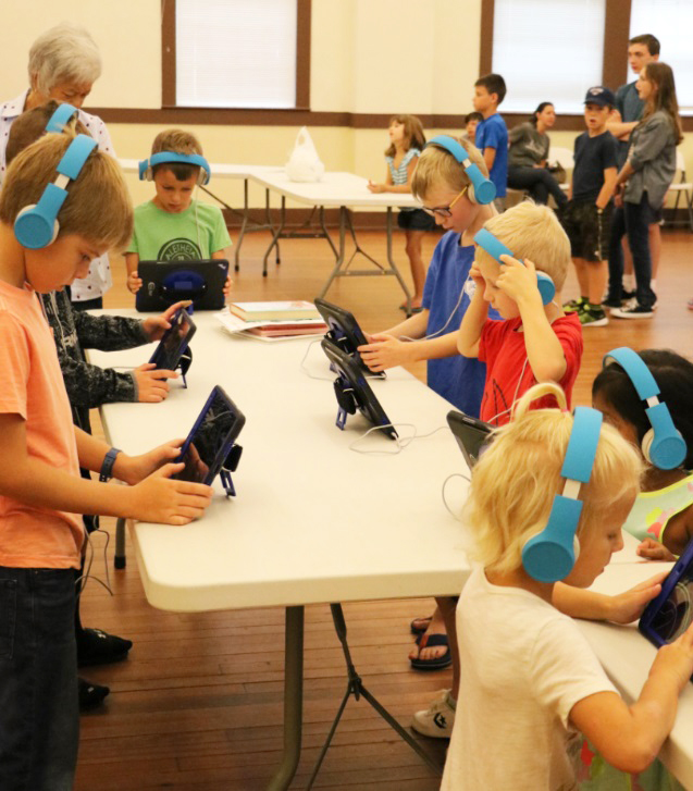 Children participate in one of the library's STEAM programs