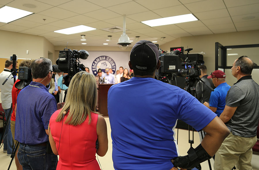 Press conference during Tropical Storm Nate