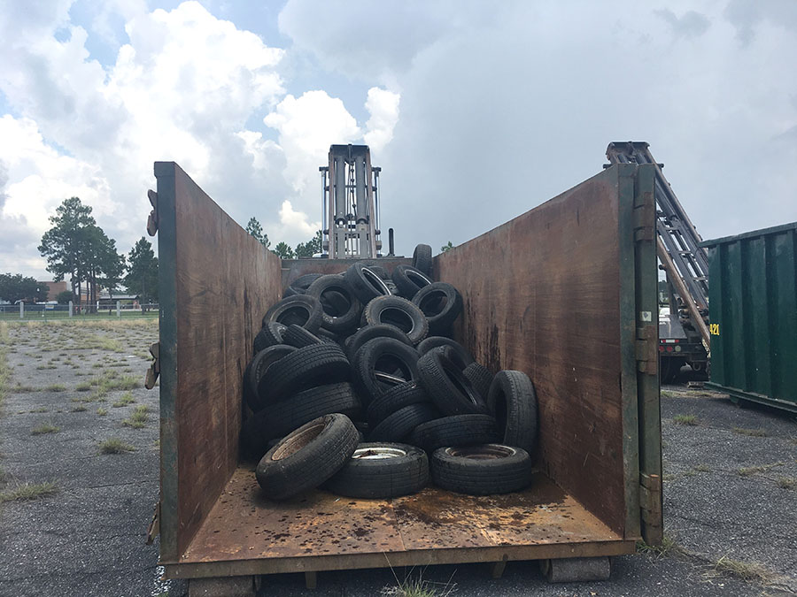Photos of tires collected in a truck