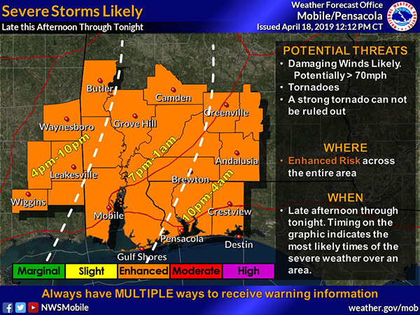 April 18 weather 1 Map of the enhanced risk area for severe weather expected Thursday, April 18.