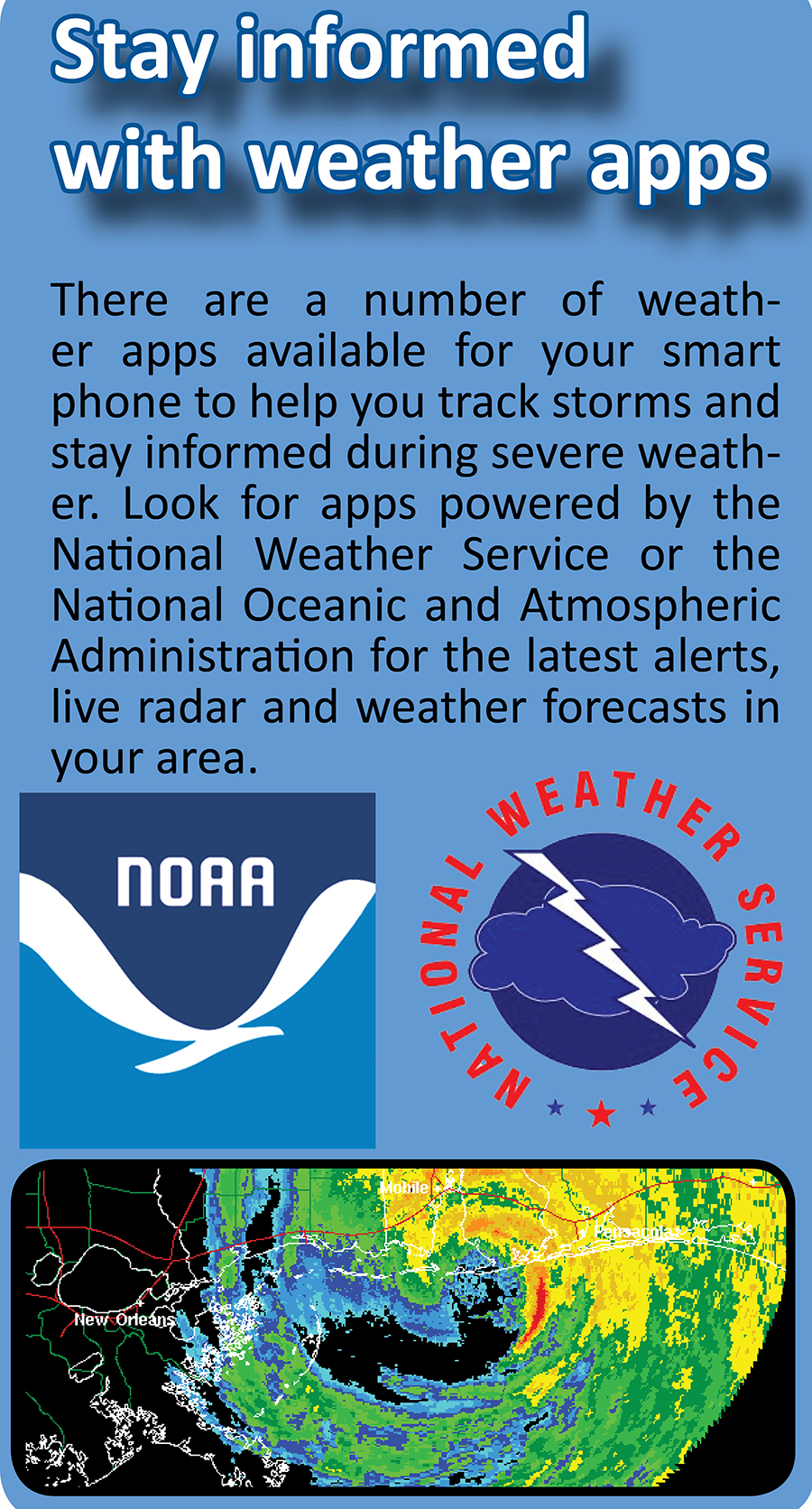 Look for weather apps powered by the National Weather Service or the National Oceanic and Atmospheric Administration.