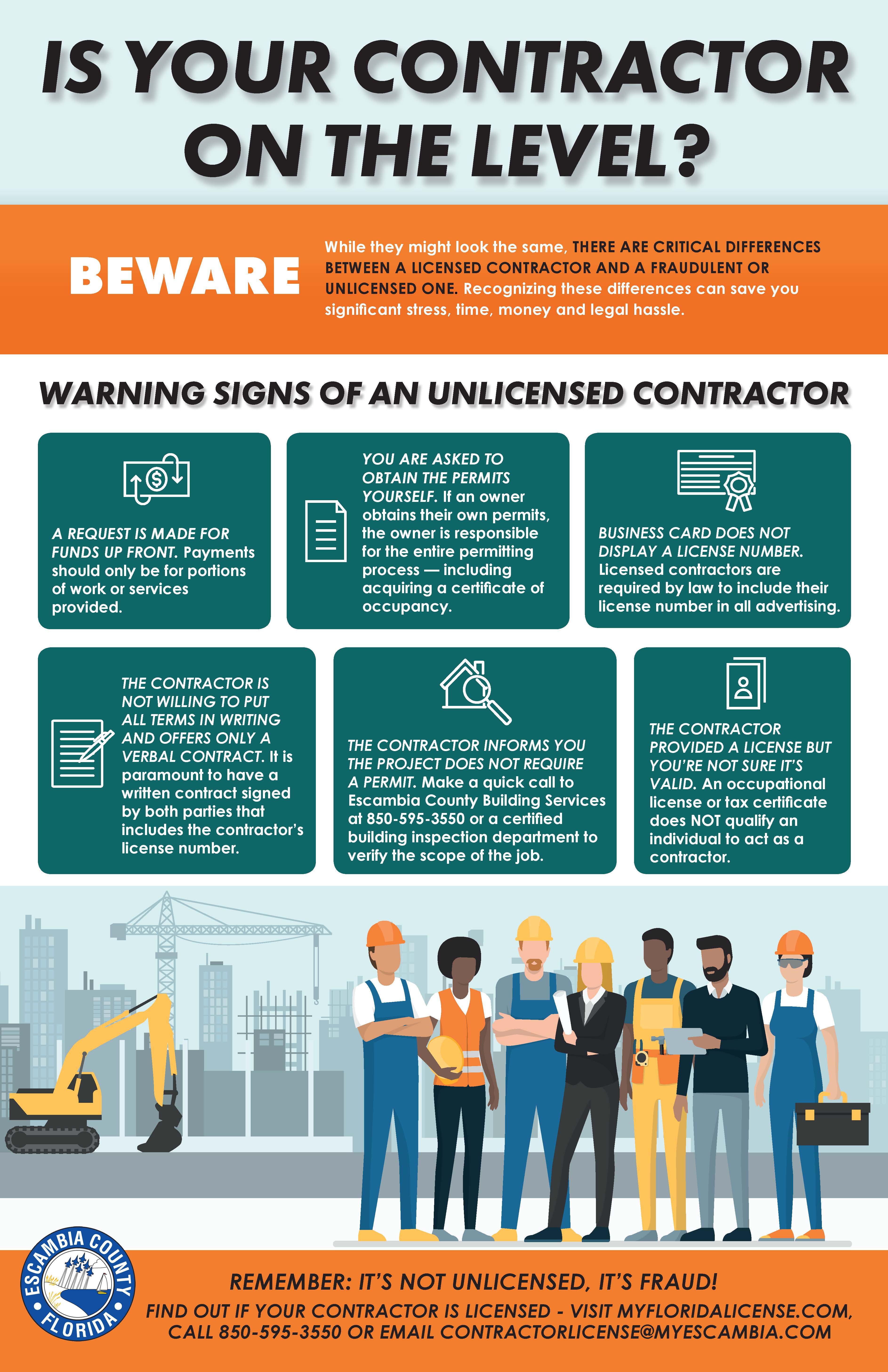Warning Signs of Unlicensed Contractor Poster
