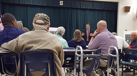 Commissioner Underhill speaks to residents at Cherokee Trail Meeting