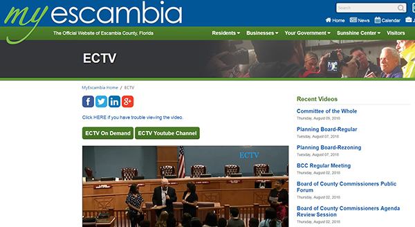 Screenshot of myescambia.com/ectv. 