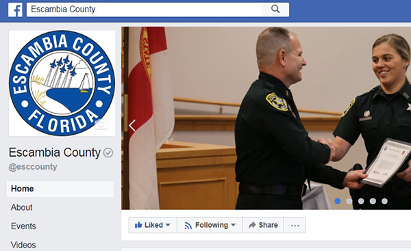 Screenshot of the Escambia County Facebook page. 