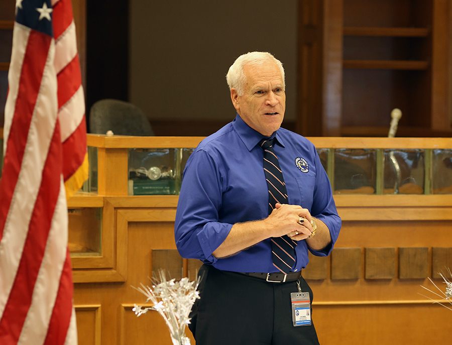 County Administrator Jack Brown addresses award recipients at the Aug. 22 Corrections Staff Award Ceremony