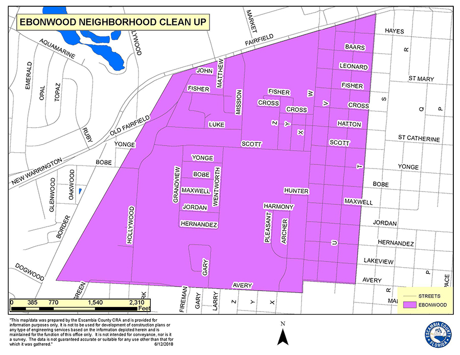 A map of the cleanup area for the Ebonwood Neighborhood Cleanup.