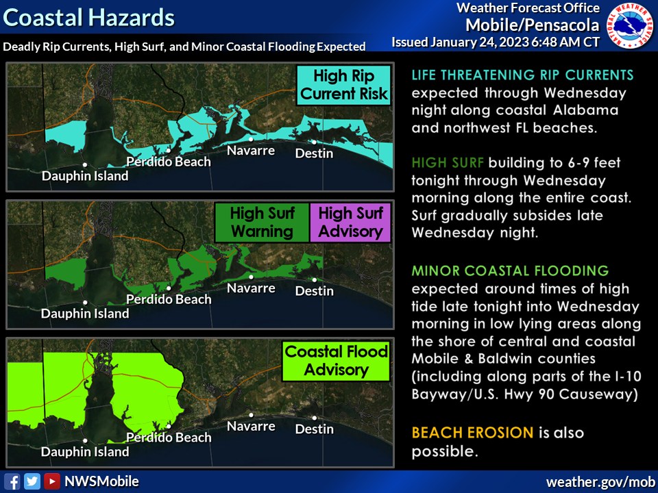 The coastal hazards graphic from the National Weather Service
