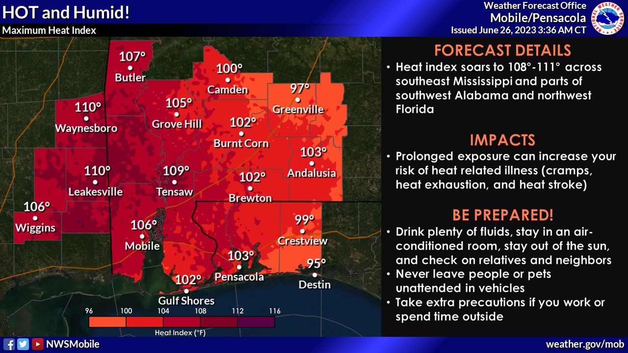 Heat Index graphic from the National Weather Service