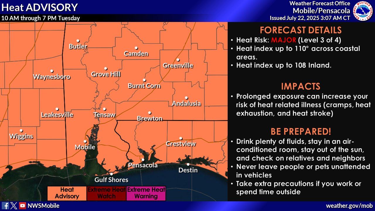 0722 National Weather Service of Mobile heat advisory graphic