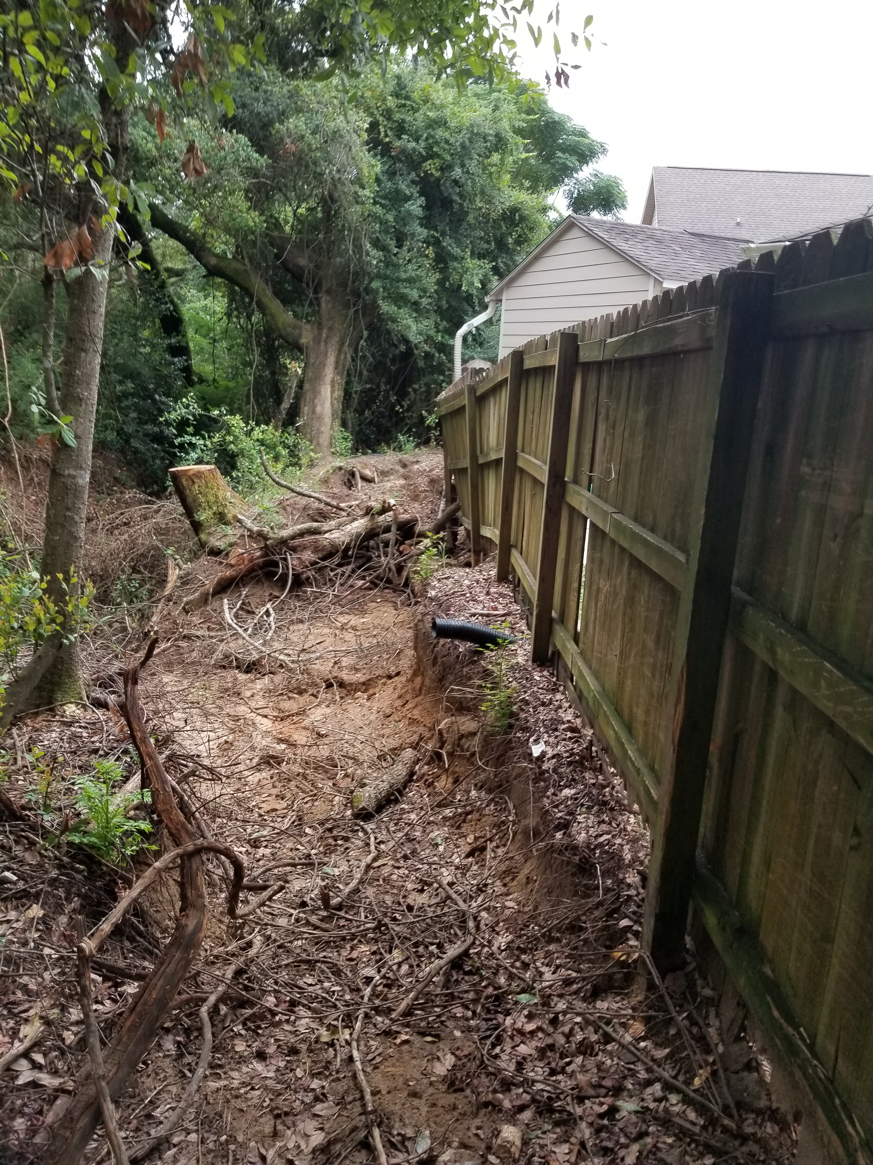 Photo of  fenceline showing erosion elevation drop