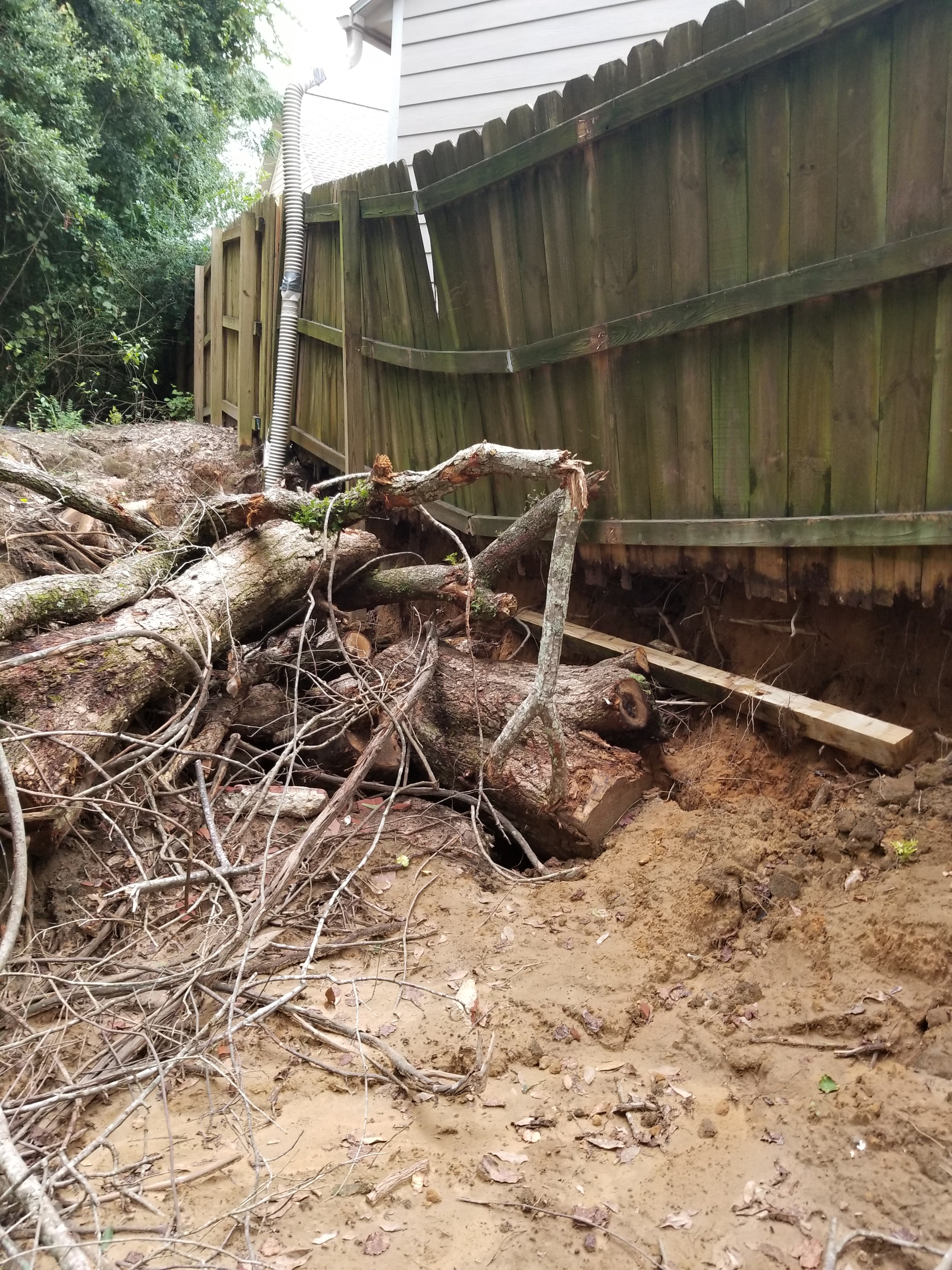 Photo of timber pile at fenceline with soil erosion