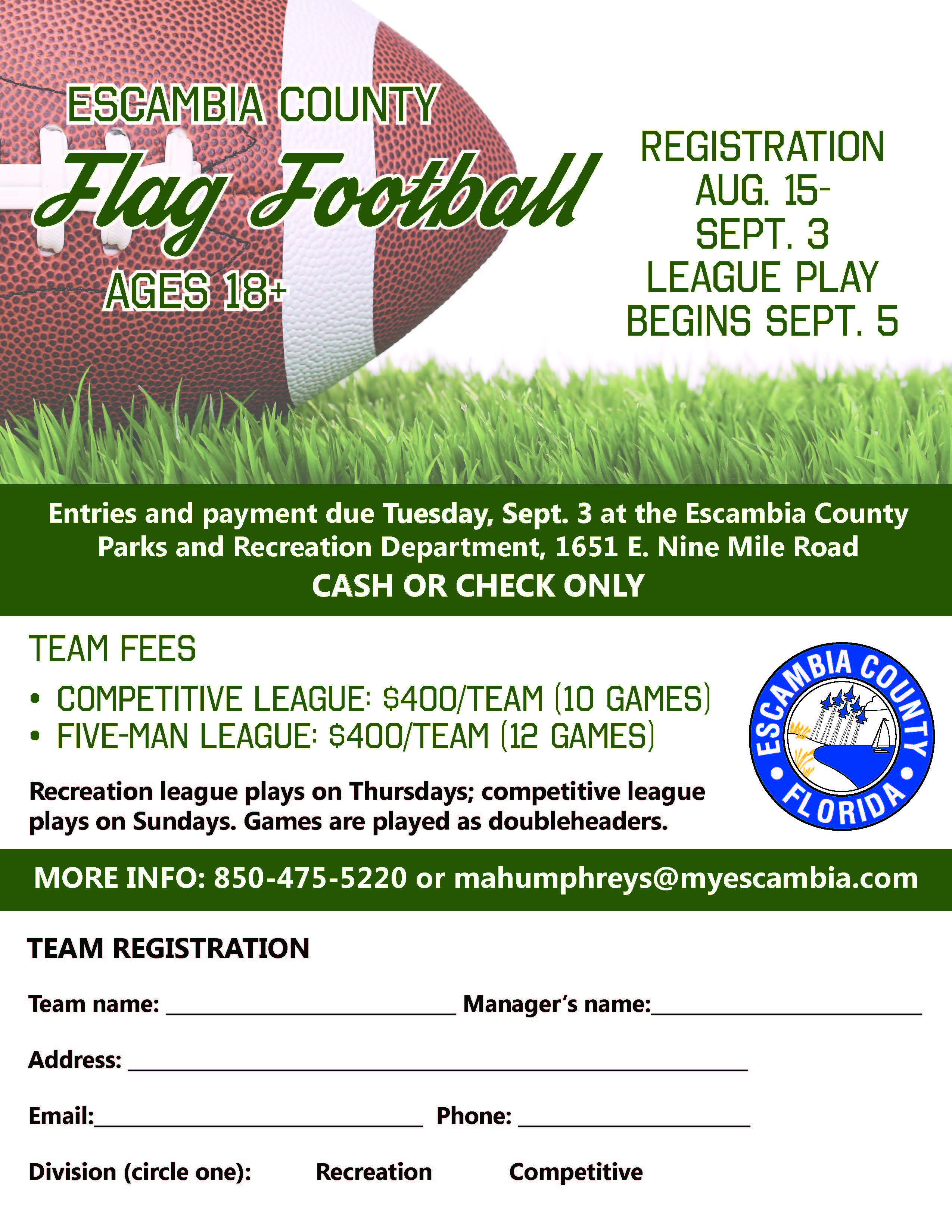 Adult flag football flyer Fall 2019