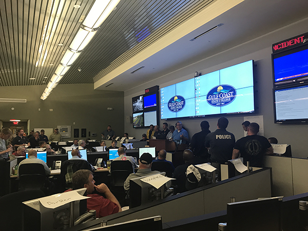 Bay County Emergency Operations Center small Escambia County staff and other emergency responders work in the Bay County Emergency Operations Center in Bay County, Florida.