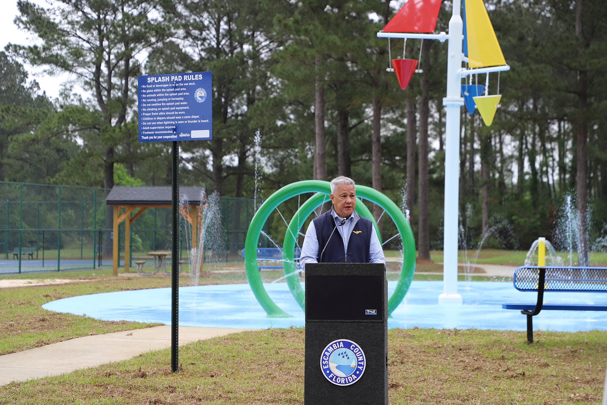 Commissioner Steve Stroberger speaks at the Beulah Regional Park Grand Reopening Event