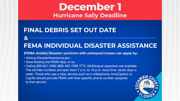 The deadline to apply for FEMA assistance is Dec. 1.