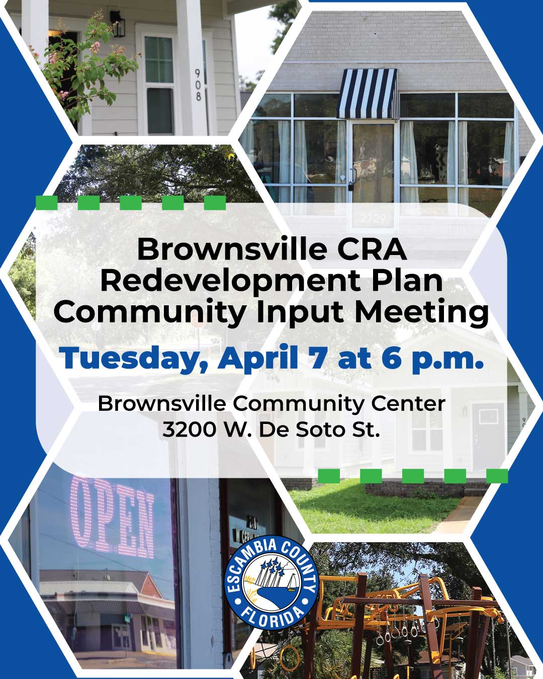 Image advertising the Brownsville CRA neighborhood meeting on Tuesday, April 7