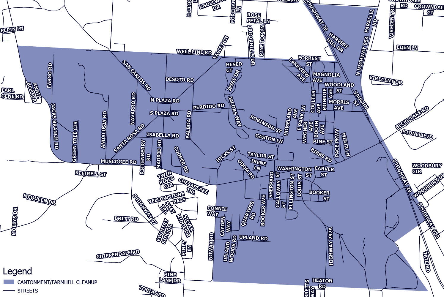 Cantonment and Farm Hill Neighborhood Cleanup Map
