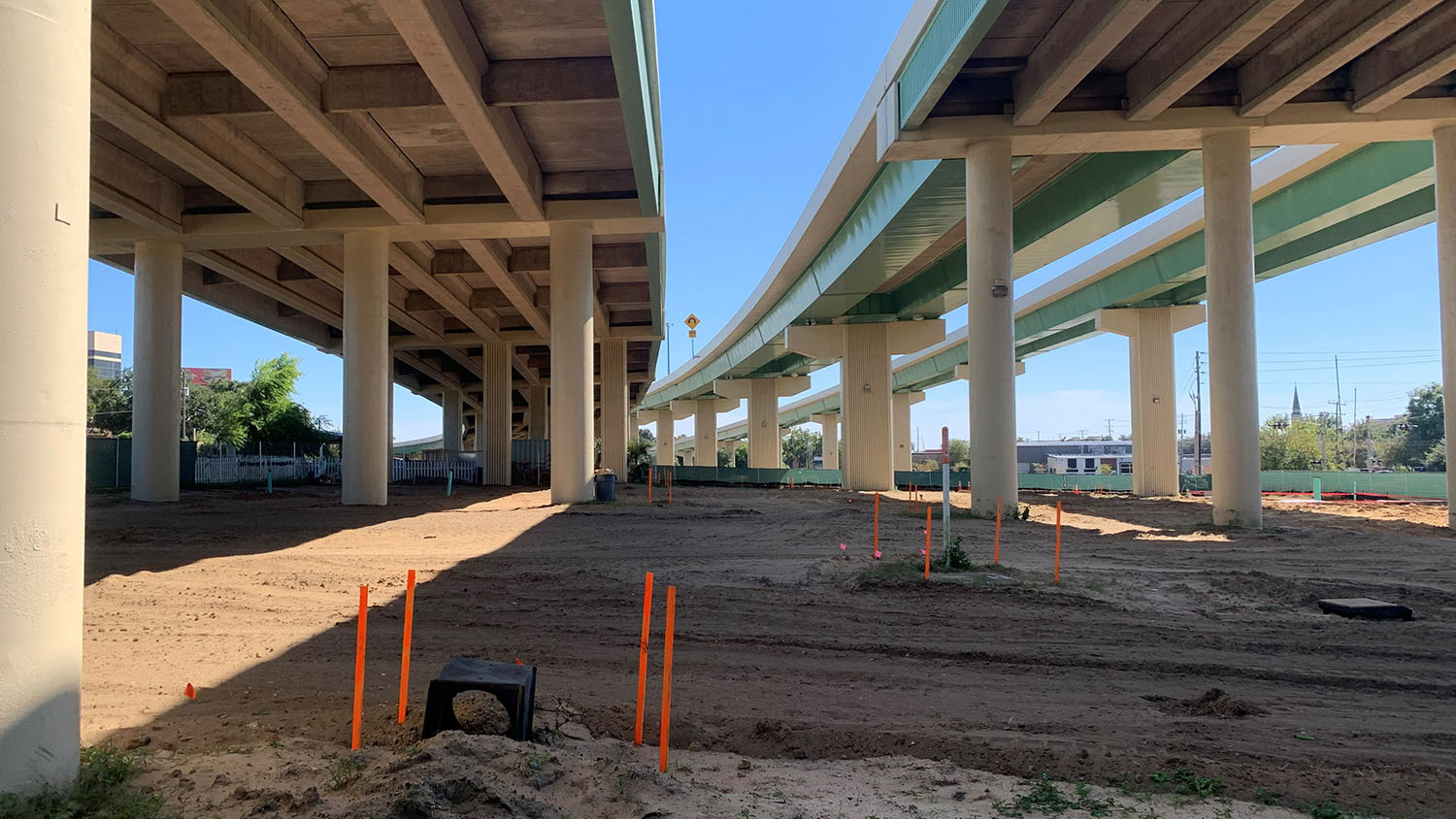 Construction progress of the skatepark at Hollice T. Williams Stormwater Park