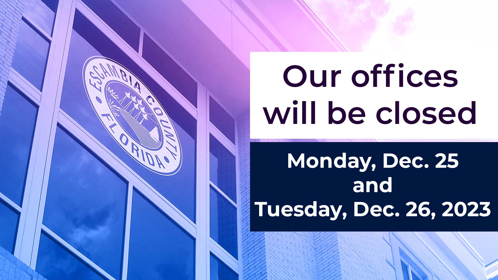 County Offices to Close for Christmas Dec. 25, 26