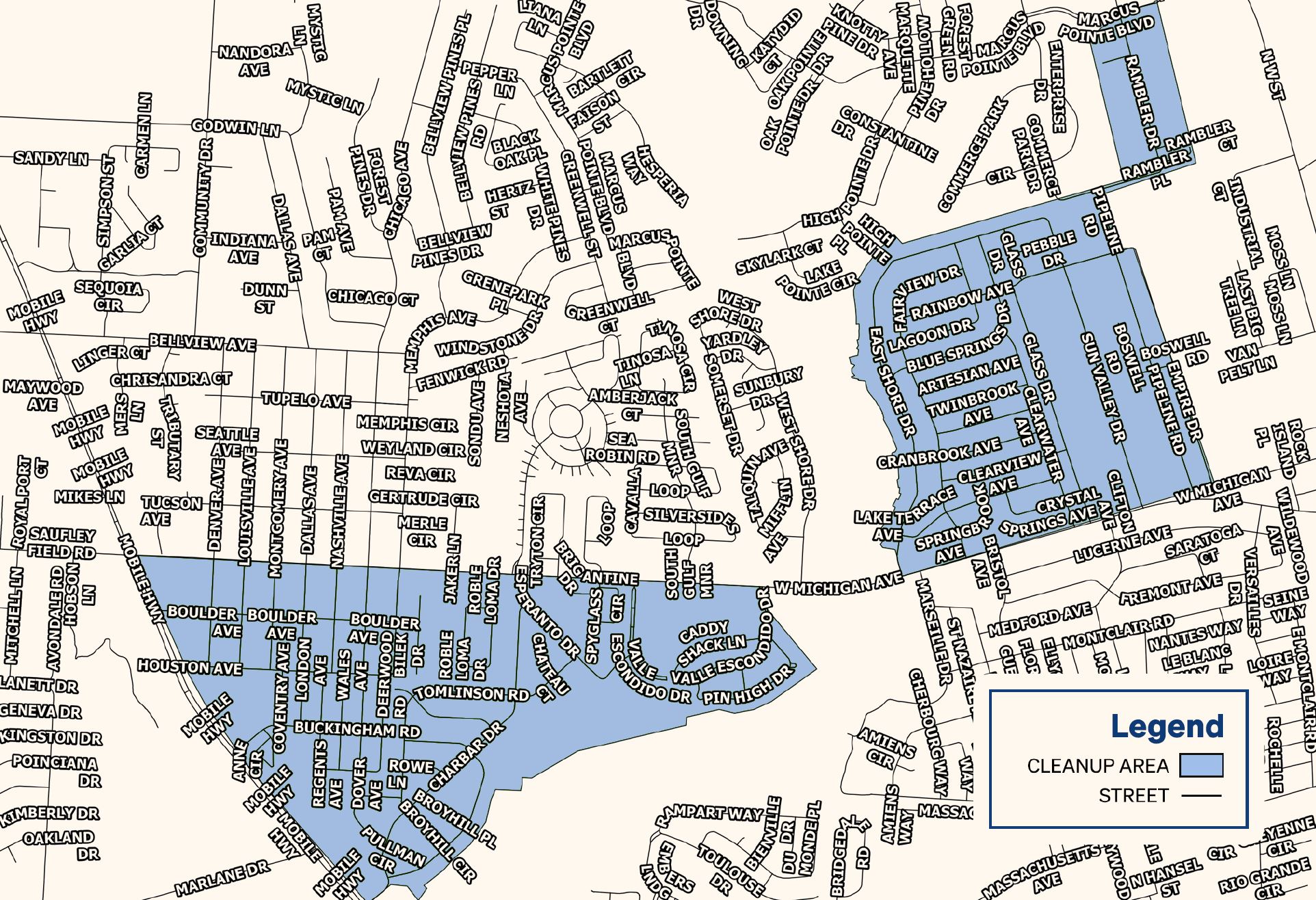 Crescent Lake and Carriage Hills Cleanup Map