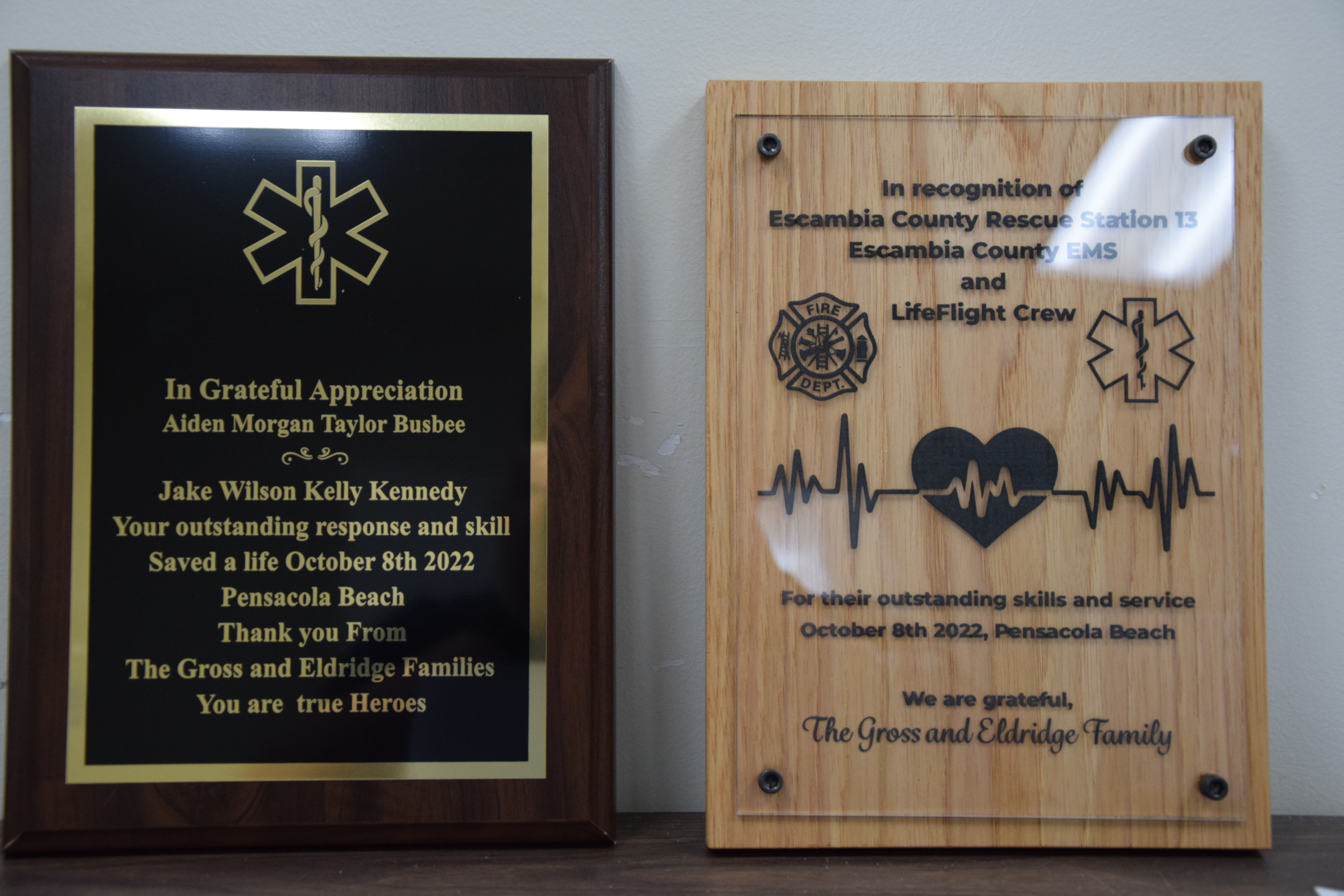 Pictures of the plaques given to first responders