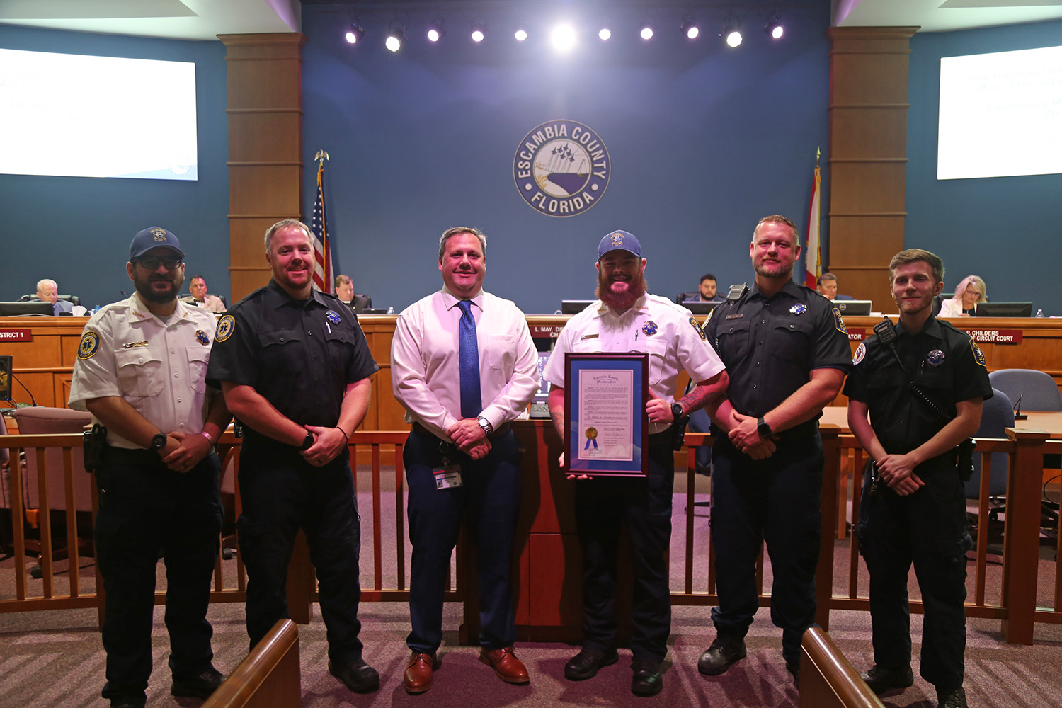 Public Safety Director Eric Gilmore with EMS staff