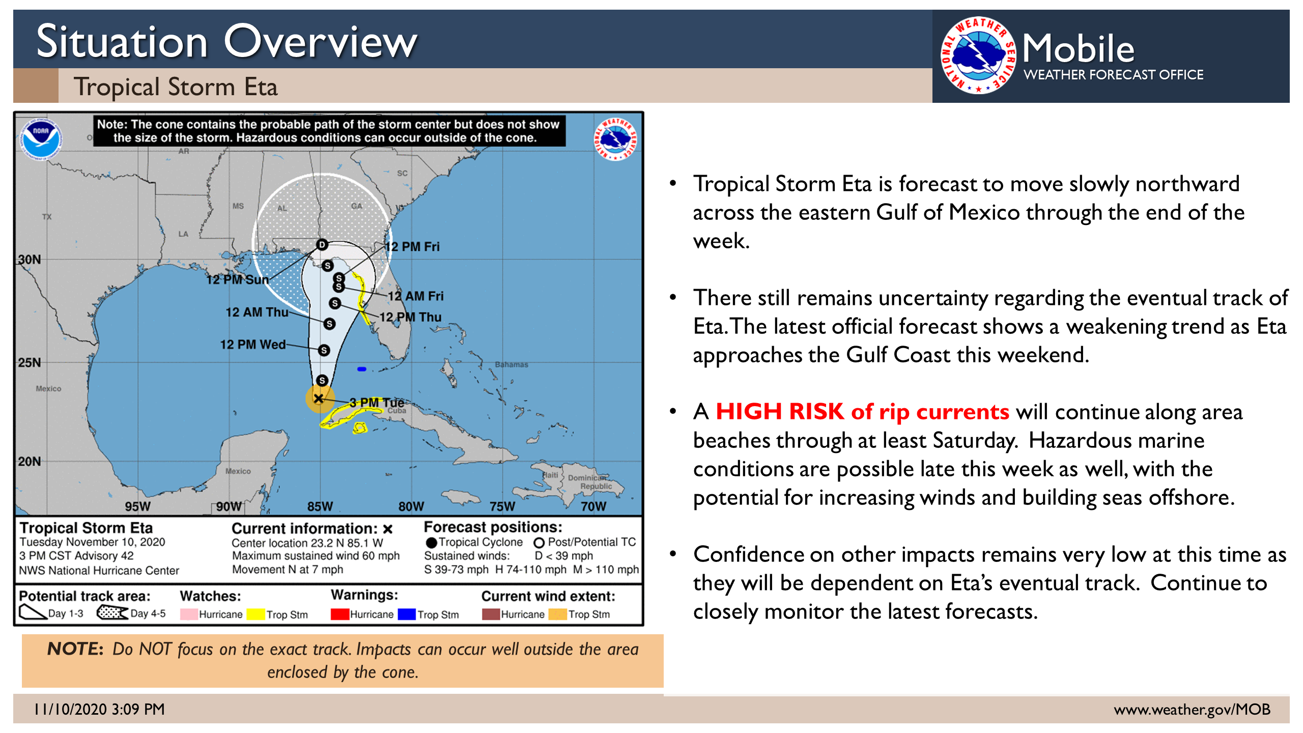Eta update from NWS graphic