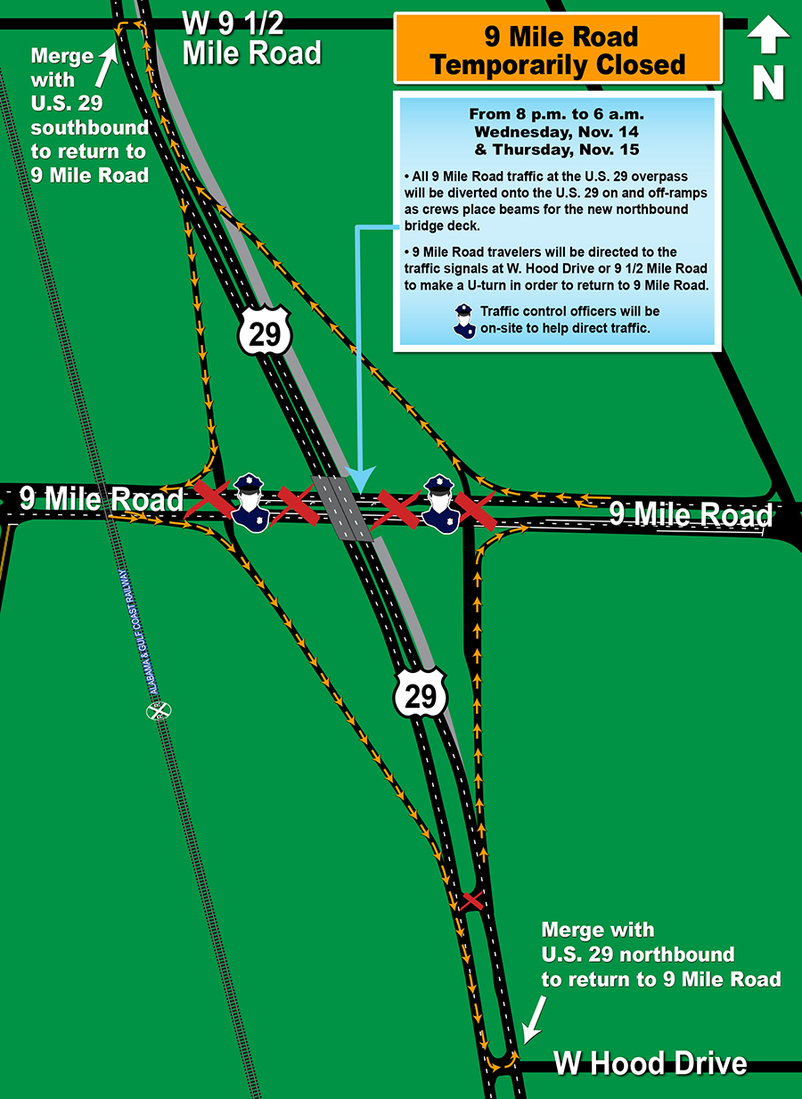 Map of the intersection of U.S. 29 and Nine Mile Road. 