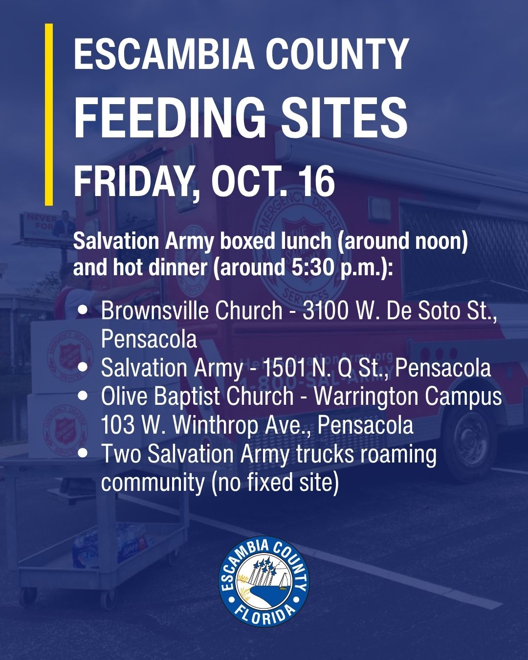 Escambia County Feeding Sites for Oct. 16