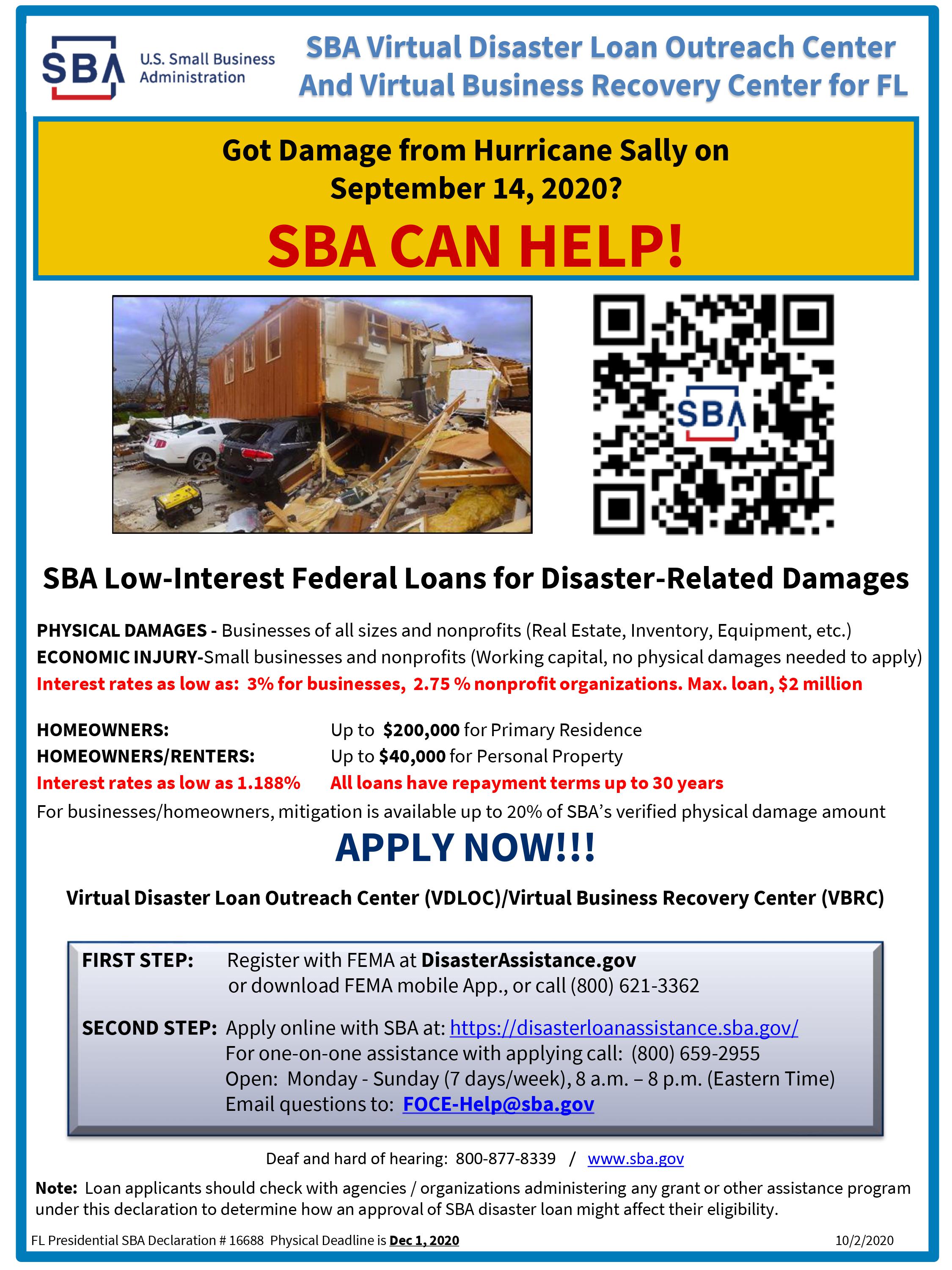 SBA Low-Interest Federal Loans for Disaster-Related Damages