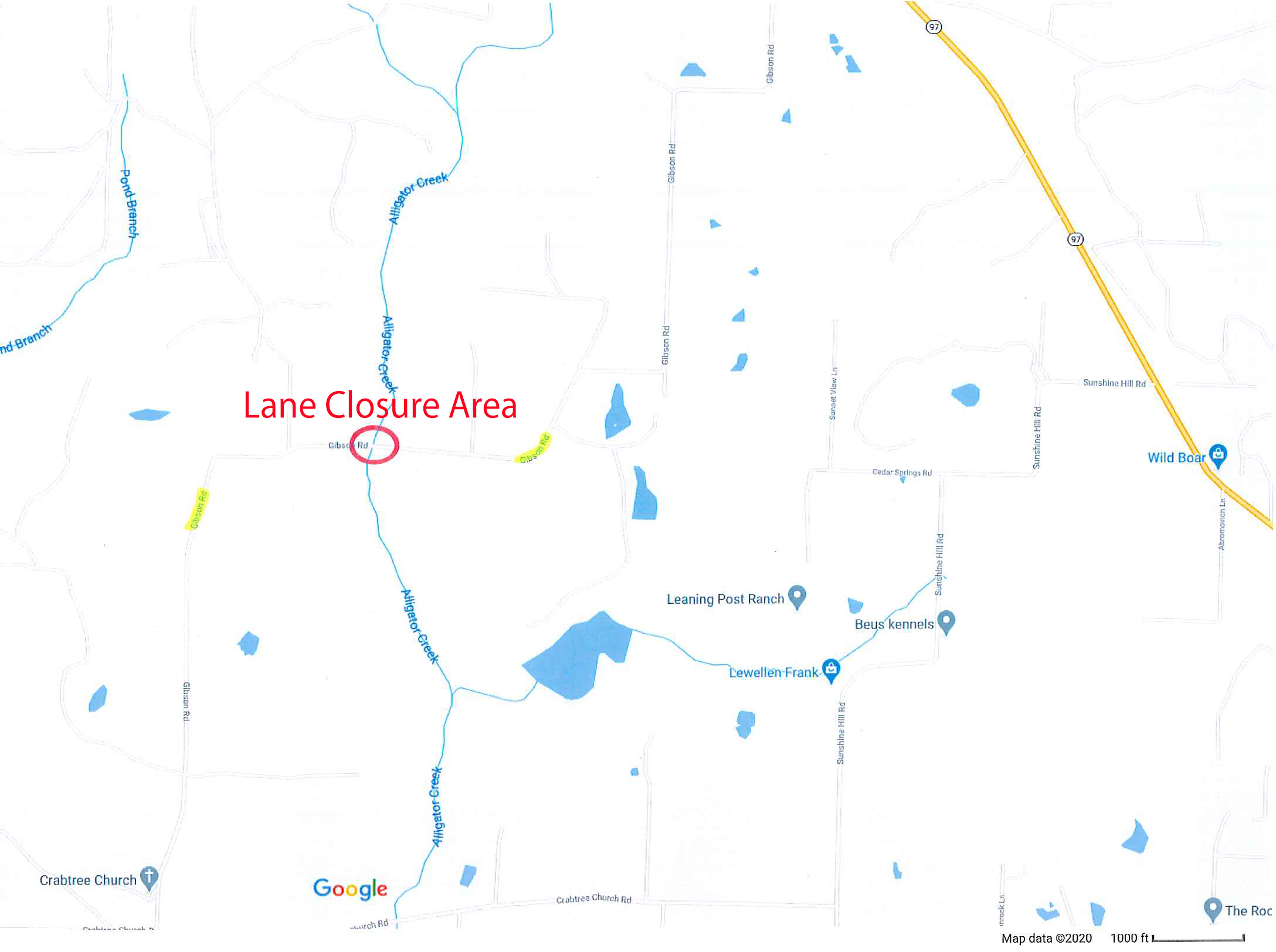 Gibson Road Bridge Lane Closure Map