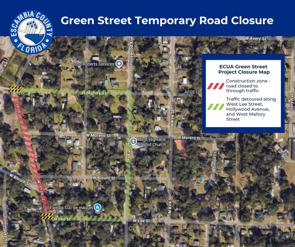 Map depicting Green Street Road Closure