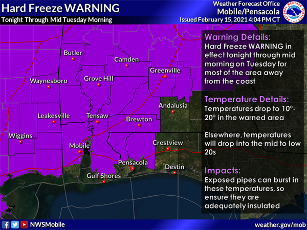 Hard Freeze Advisory for Escambia County