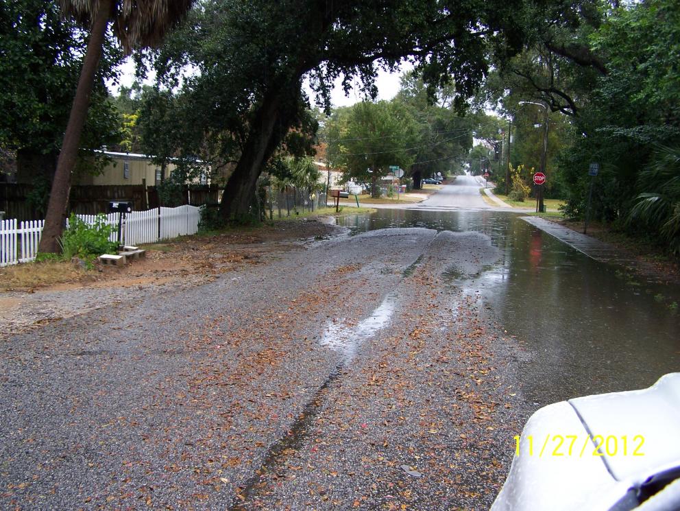 Water standing at edge of roadway