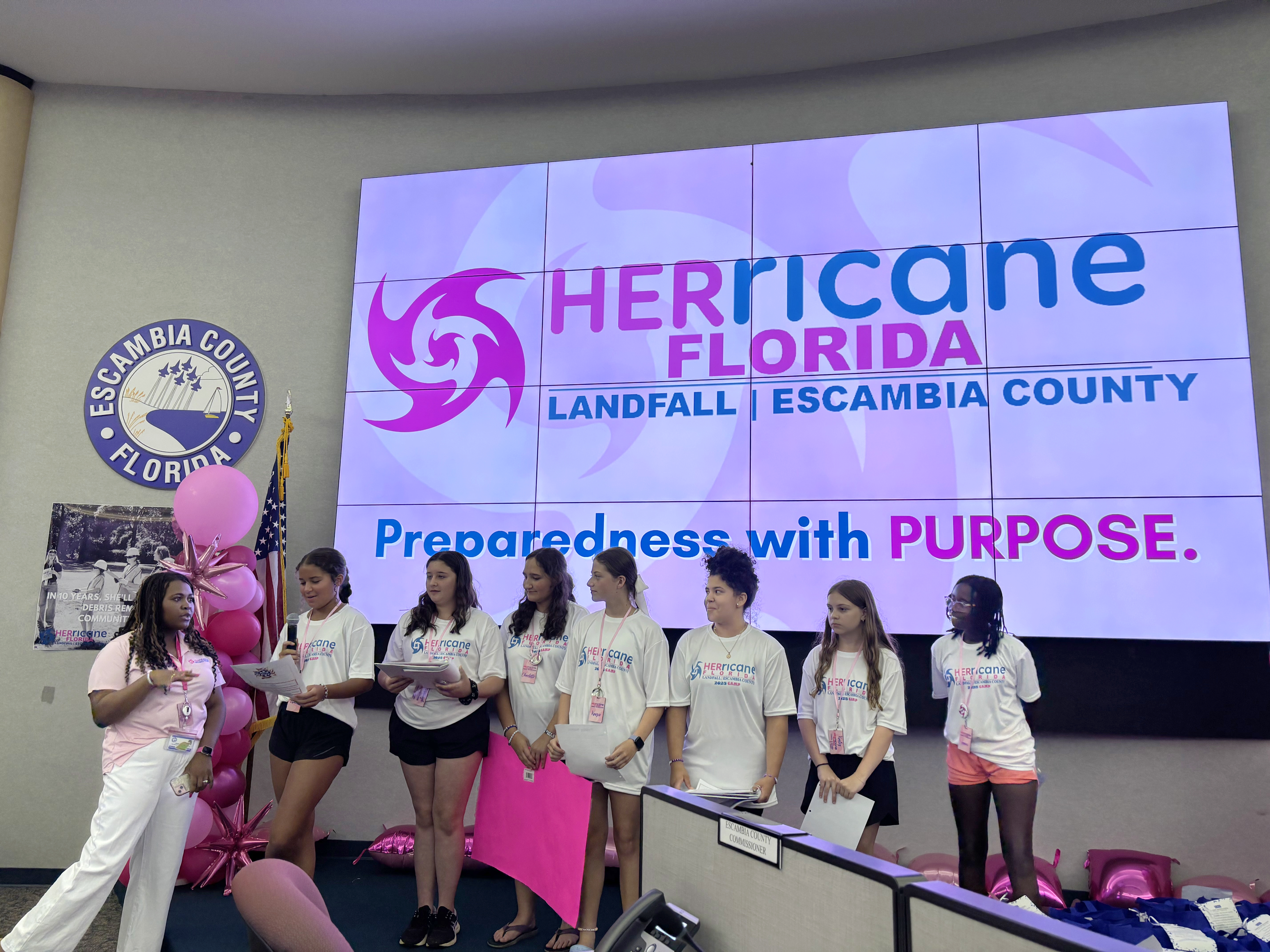 Campers from HERricane: Escambia 2025 practicing public speaking