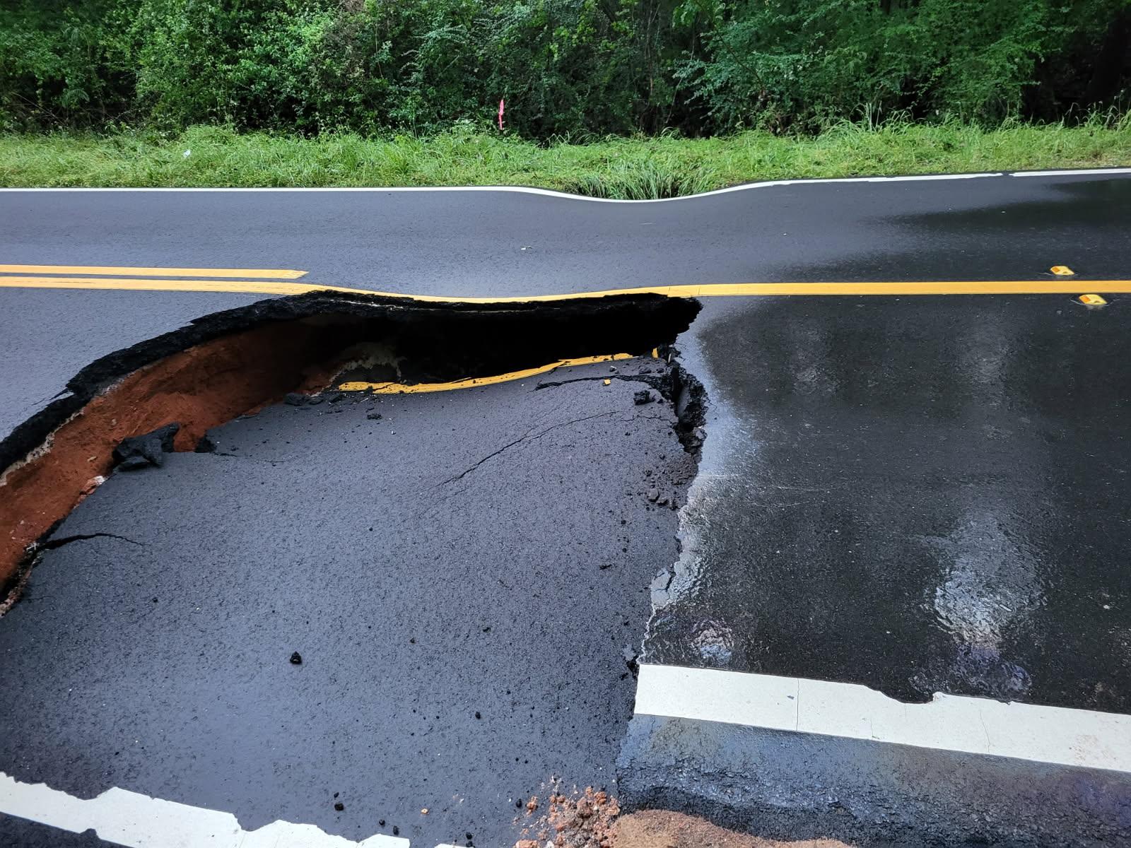 Road washout at Pine Forest Road north of Arthur Brown Road