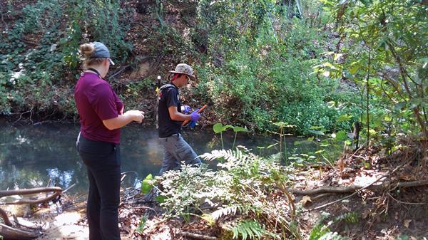 Sammie Williams and Ryan Cummins sampling Jackson Creek in Warrington Sammie Williams and Ryan Cummins sampling Jackson Creek in Warrington