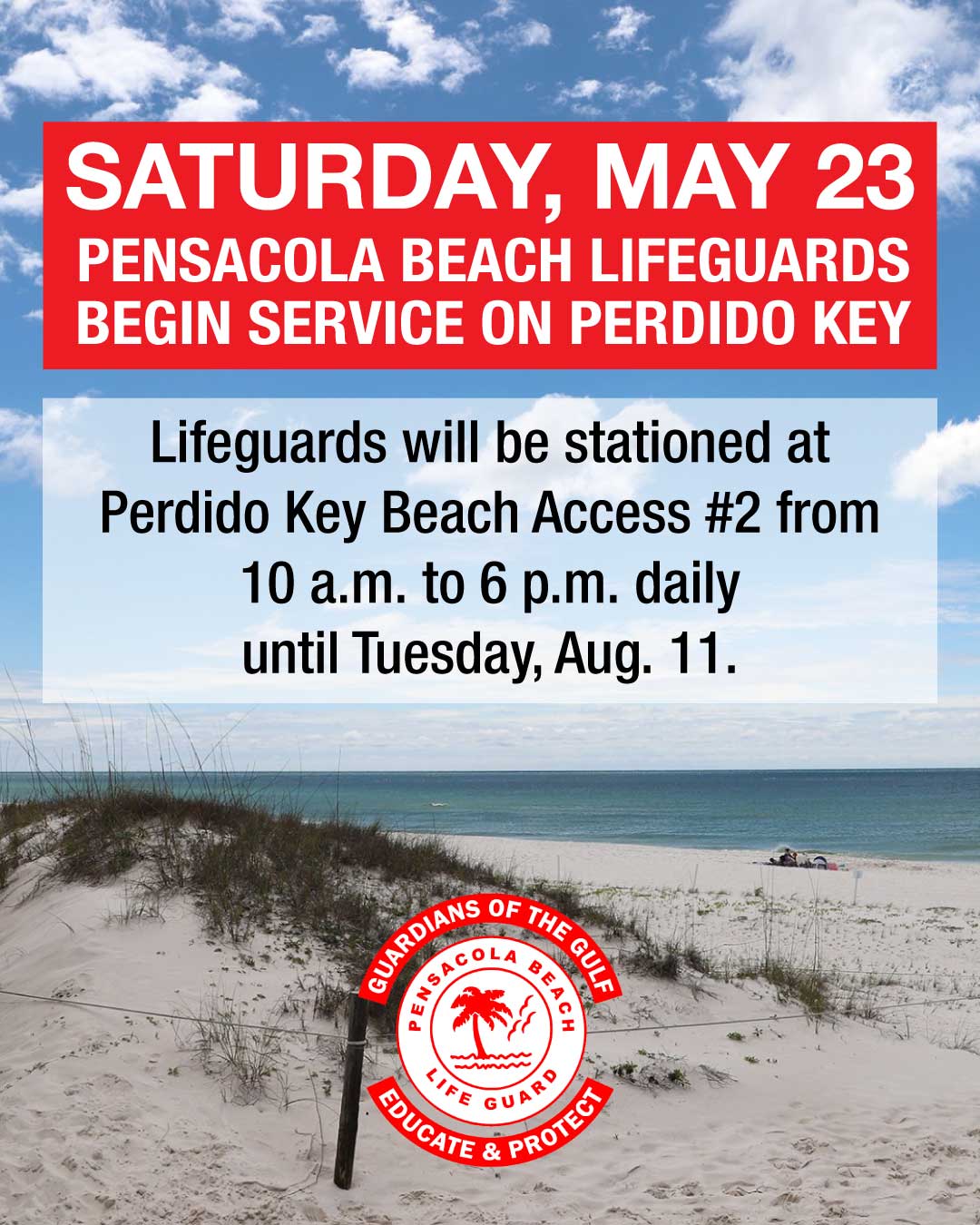 Graphic showing lifeguard coverage on Perdido Key