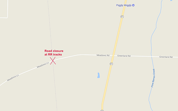 Meadows Road closure map