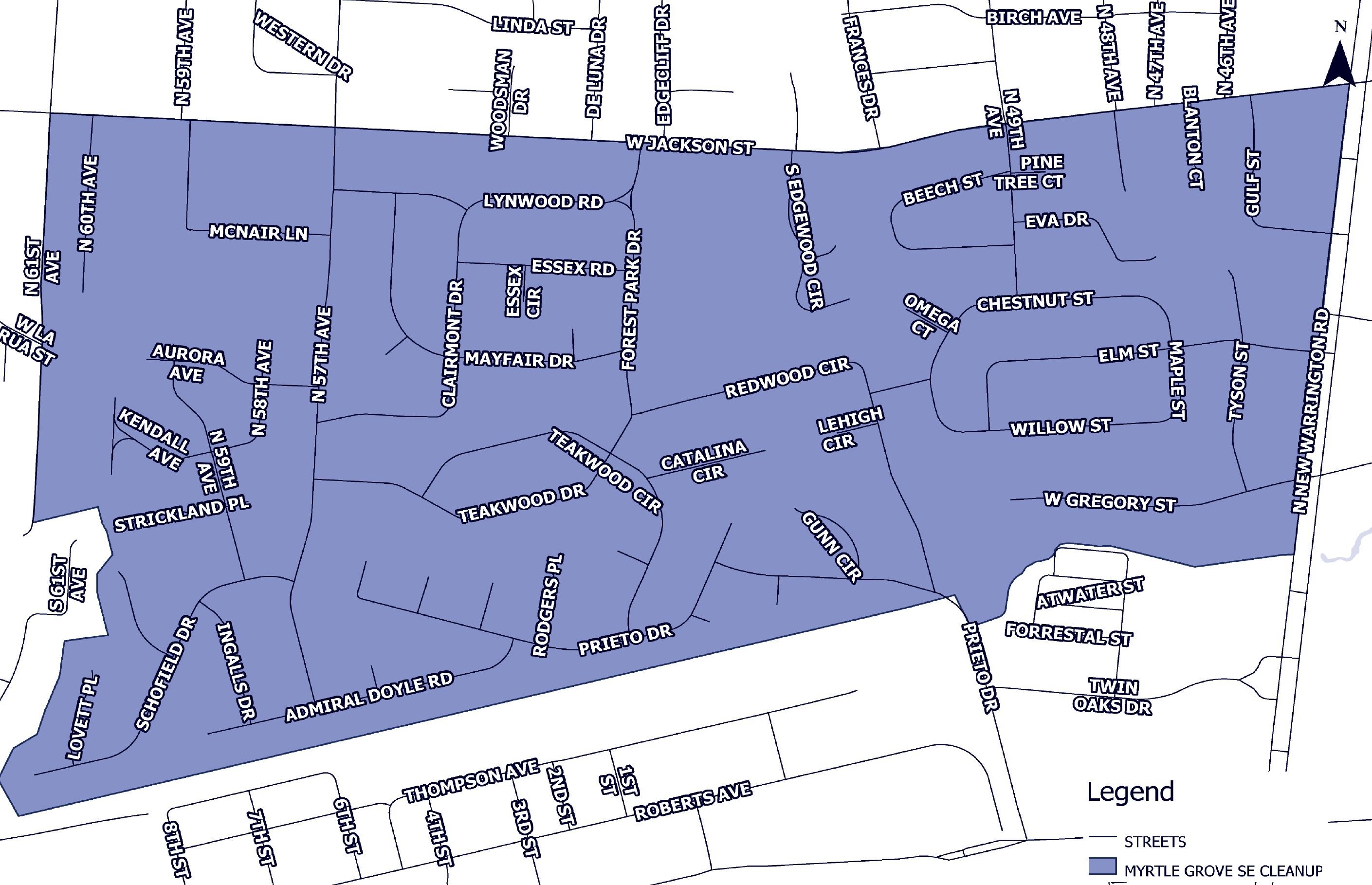Myrtle Grove Southeast Cleanup Map