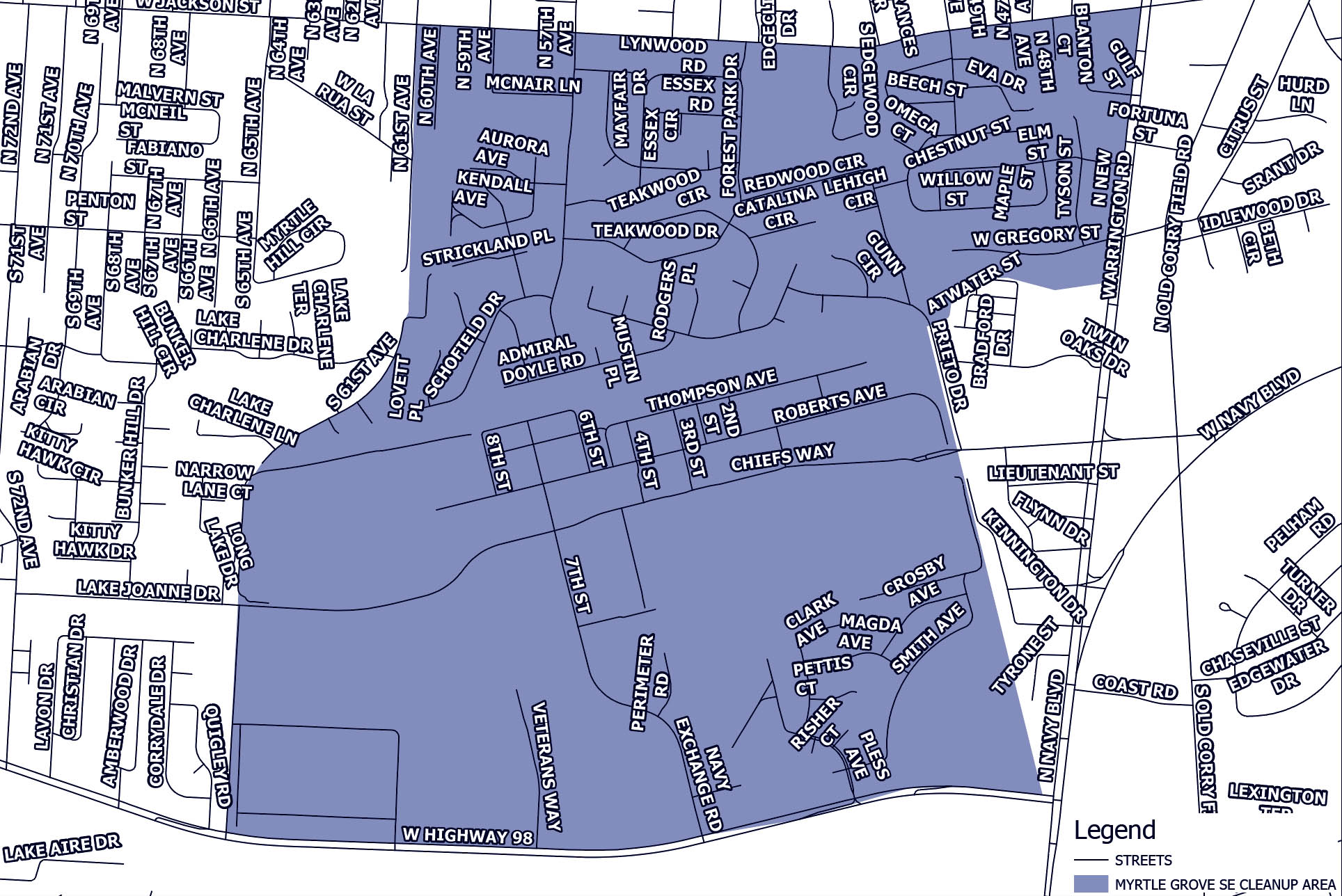 Myrtle Grove Southeast Neighborhood Cleanup Map