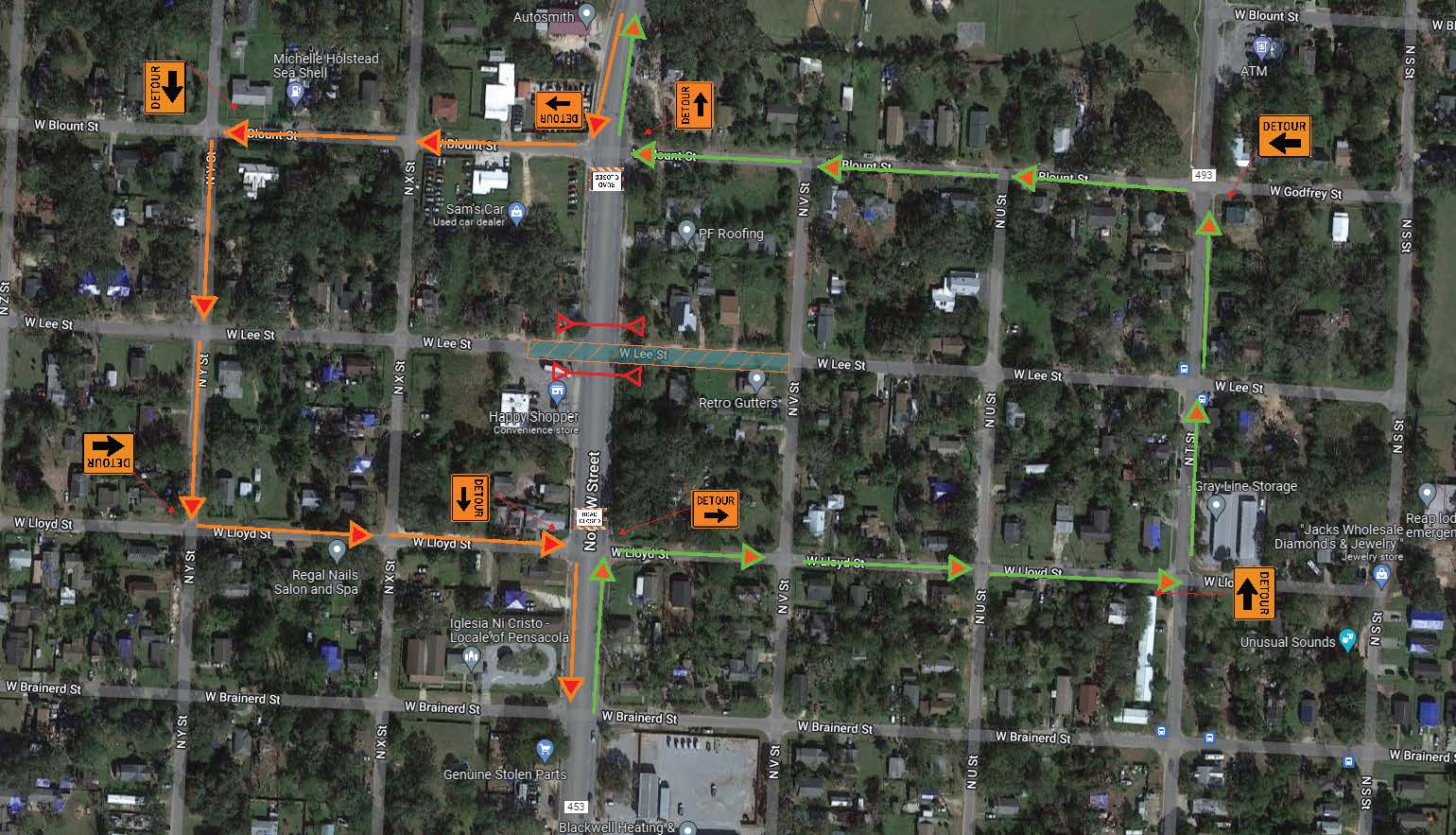 North W Street Work Detour Map