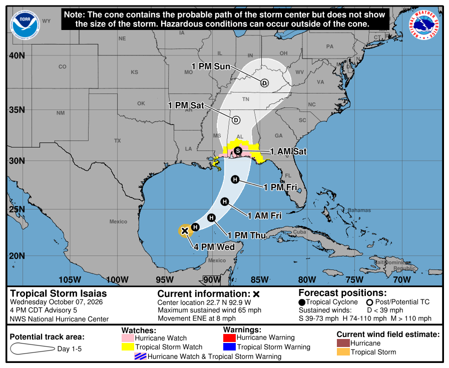 Image showing the National Hurricane Center 4 p.m. update