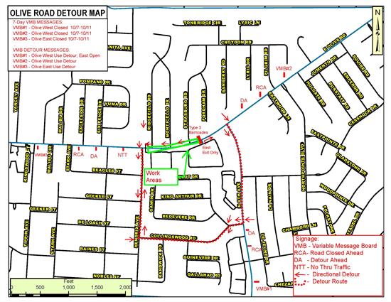 Olive Road Detour Collingswood to Hendrix 10.7.2019 - 10.11.2019 Olive Road Detour Map for Oct. 7- 11
