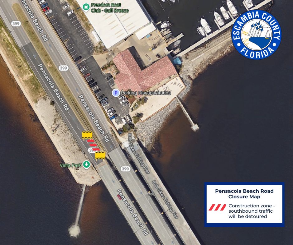 Pensacola Beach Road Guardrail Repair Map