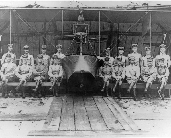 Black and white photograph of Pensacola Naval Air Station in 1914.