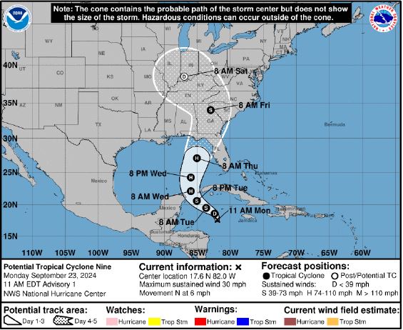 Potential Tropical Cyclone 9 Track